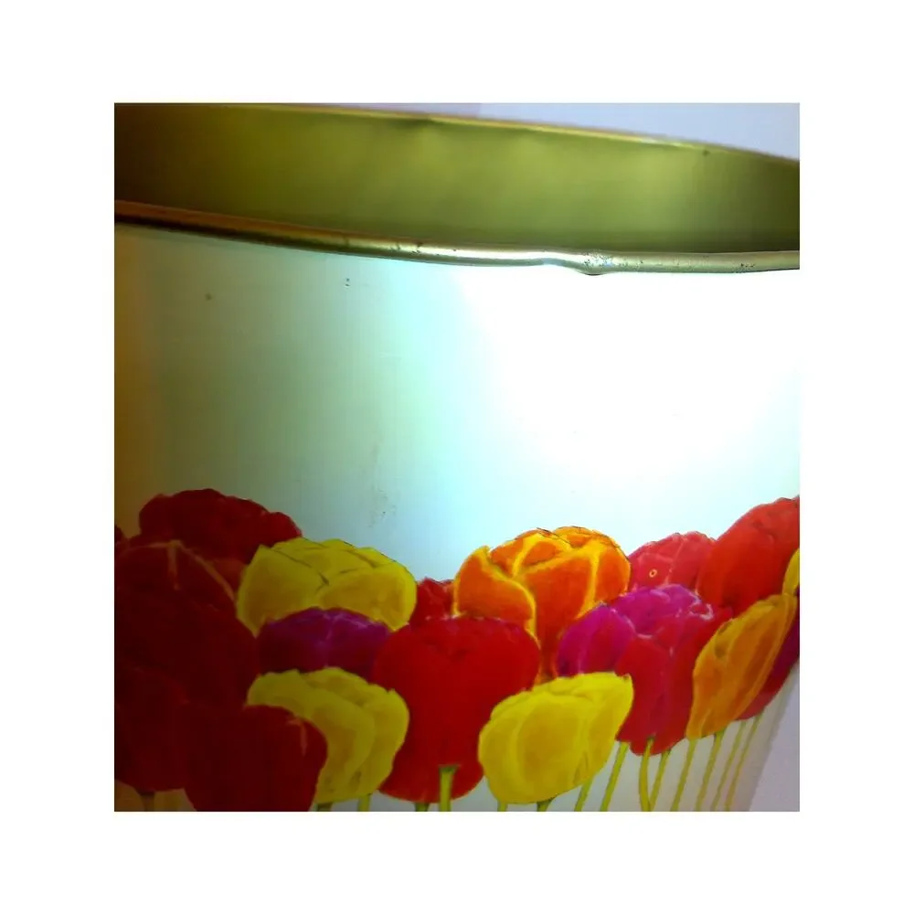 Vtg Cheinco Tulip Metal Trash Can Mid Century Modern Floral Waste Basket